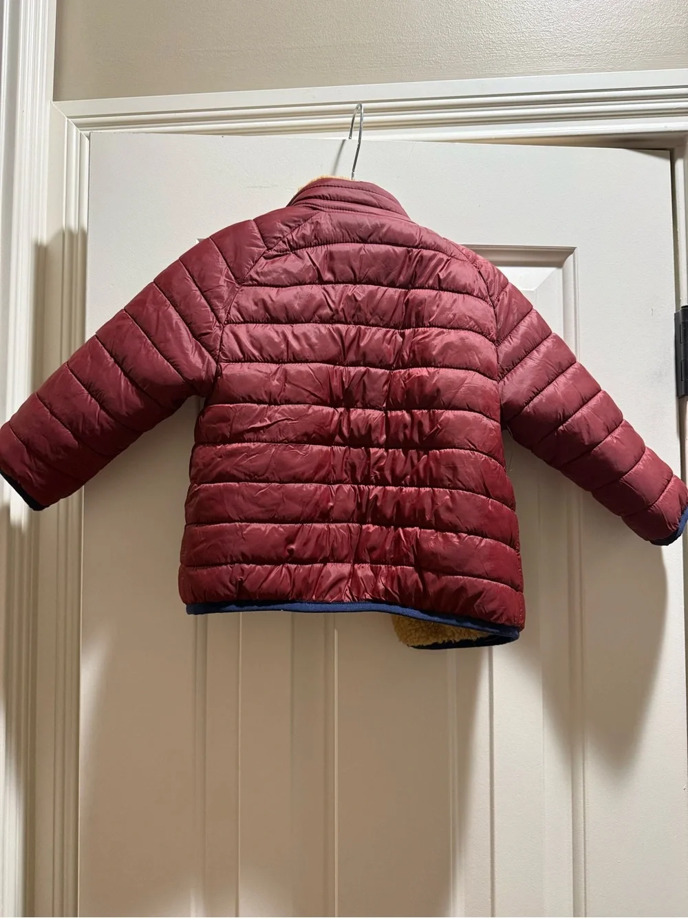 GAP Kids Burgundy Puffer Jacket with Tan Sherpa Lining